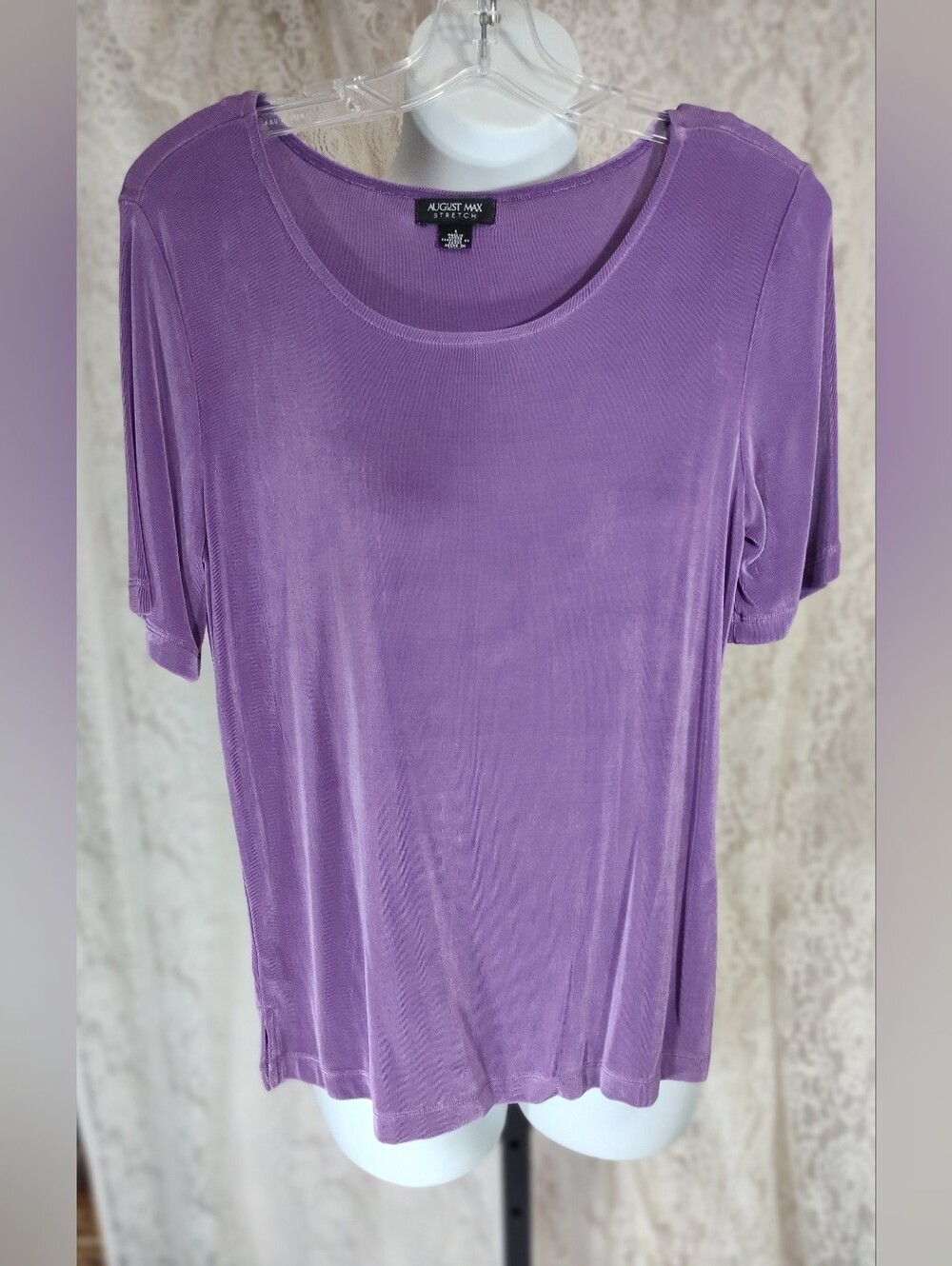 August Max Purple Short-Sleeve Scoop Neck Tee Travel Great